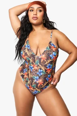 boohoo PLUS MIX FLORAL SCOOP SWIMSUIT<Femme Maillots De Bain|Tenues De Plage