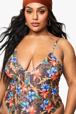 boohoo PLUS MIX FLORAL SCOOP SWIMSUIT<Femme Maillots De Bain|Tenues De Plage