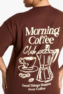 boohoo PLUS MORNING COFFEE T-SHIRT SURDIMENSIONNÉ<Femme Looks Chocolat|Tops