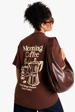 boohoo PLUS MORNING COFFEE T-SHIRT SURDIMENSIONNÉ<Femme Looks Chocolat|Tops