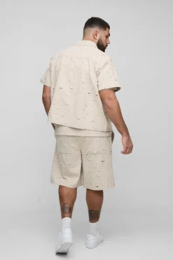 Plus Nibbled Denim Boxy Oversized Revere Shirt