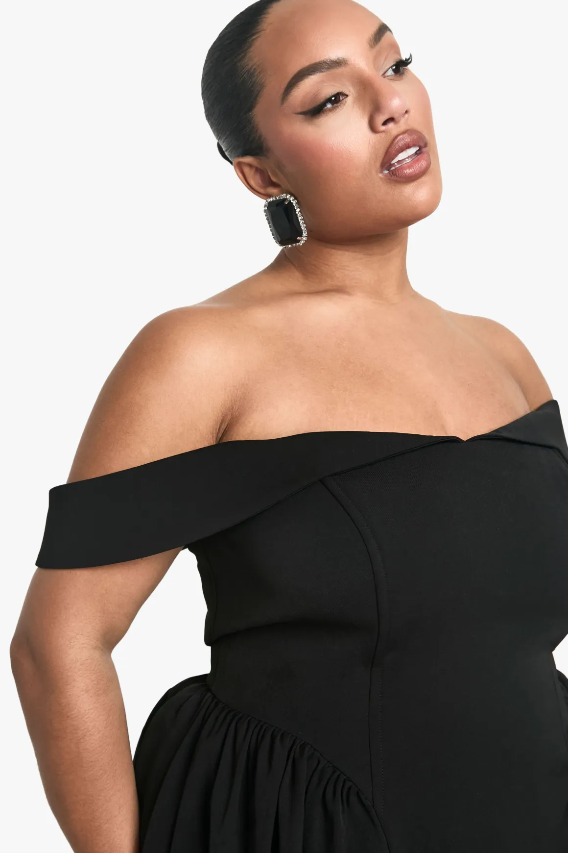 Plus Off The Shoulder Pleated Skater Dress