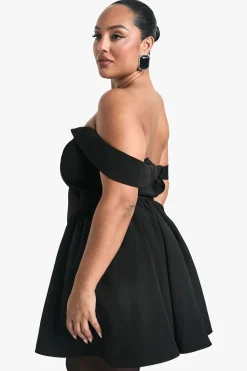 Plus Off The Shoulder Pleated Skater Dress