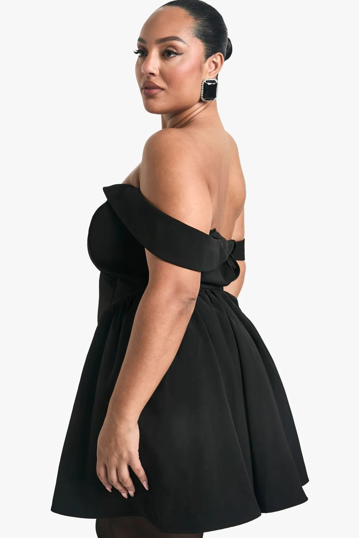 Plus Off The Shoulder Pleated Skater Dress