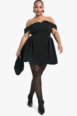 Plus Off The Shoulder Pleated Skater Dress