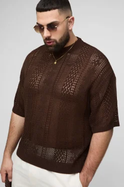 boohooMAN Plus Open Knit Oversized T-Shirt<Homme Tout Afficher|Maille