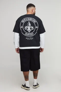 boohooMAN Plus Overdye D Ring Relaxed Fit Jorts<Homme Jorts|Denim