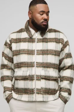 Plus Overshirt Boxy à Carreaux Brossés