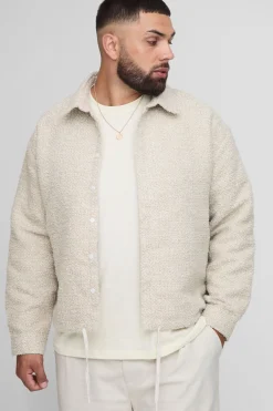 Plus overshirt en bouclé oversize à coupe boxy avec ourlet bungee