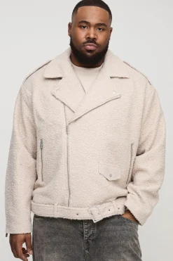 Plus Oversized Boucle Biker Jacket