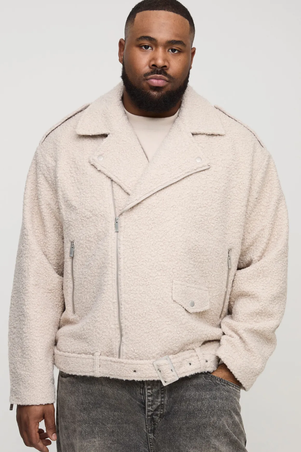 Plus Oversized Boucle Biker Jacket
