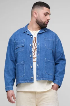 Plus Oversized Boxy Carpenter Pocket Denim Shirt
