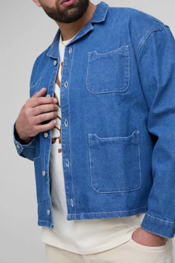 Plus Oversized Boxy Carpenter Pocket Denim Shirt