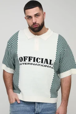 Plus Oversized Boxy Check Official Moto Knitted Polo