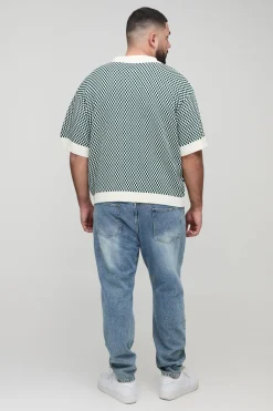Plus Oversized Boxy Check Official Moto Knitted Polo
