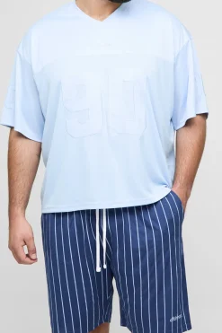 Plus Oversized Boxy T-Shirt de Hockey à Appliqué & Ensemble de Shorts Airtex