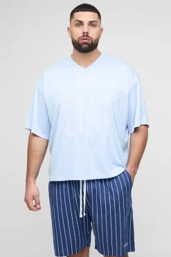 Plus Oversized Boxy T-Shirt de Hockey à Appliqué & Ensemble de Shorts Airtex