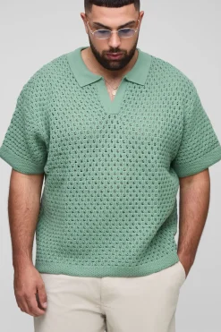 boohooMAN Plus Oversized Chunky Crochet T-Shirt Col V<Homme Tout Afficher|Maille