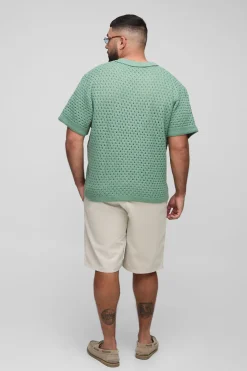 boohooMAN Plus Oversized Chunky Crochet T-Shirt Col V<Homme Tout Afficher|Maille