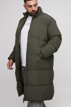boohooMAN Plus Oversized Crinkle Nylon Funnel Neck Longline Puffer Jacket<Homme Vestes & Manteaux Grande Taille|Tout Afficher