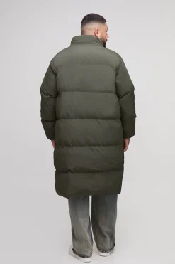 boohooMAN Plus Oversized Crinkle Nylon Funnel Neck Longline Puffer Jacket<Homme Vestes & Manteaux Grande Taille|Tout Afficher