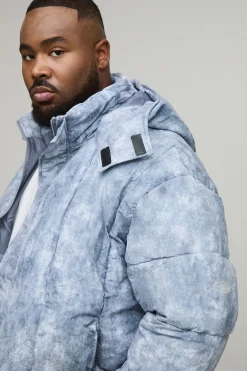 boohooMAN Plus Oversized Fit Washed Nylon Hooded Funnel Neck Duvet Puffer Jacket<Homme Vestes & Manteaux Grande Taille|Tout Afficher