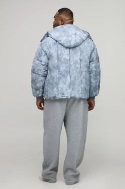 boohooMAN Plus Oversized Fit Washed Nylon Hooded Funnel Neck Duvet Puffer Jacket<Homme Vestes & Manteaux Grande Taille|Tout Afficher