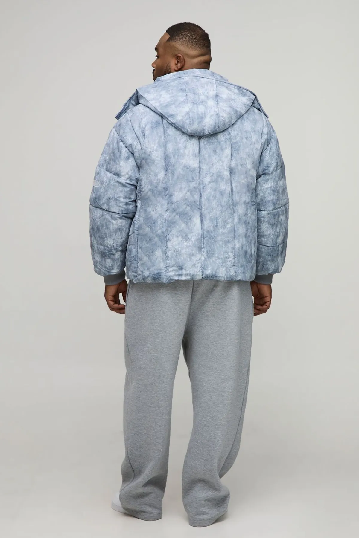 boohooMAN Plus Oversized Fit Washed Nylon Hooded Funnel Neck Duvet Puffer Jacket<Homme Vestes & Manteaux Grande Taille|Tout Afficher