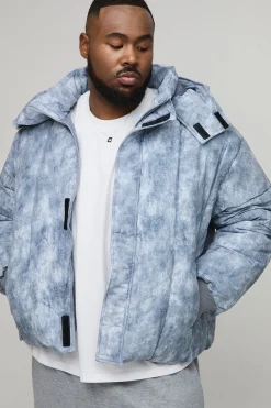 boohooMAN Plus Oversized Fit Washed Nylon Hooded Funnel Neck Duvet Puffer Jacket<Homme Vestes & Manteaux Grande Taille|Tout Afficher