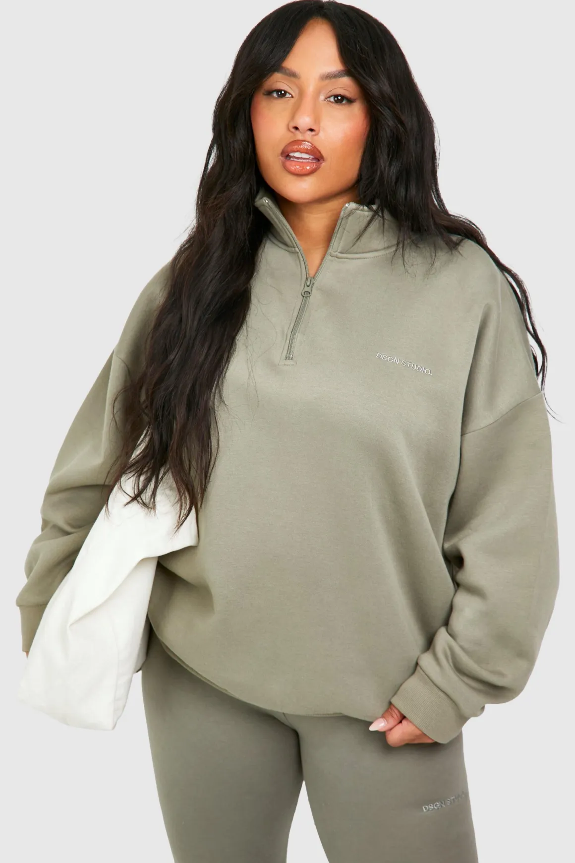 Plus Oversized Half Zip And Legging Set
