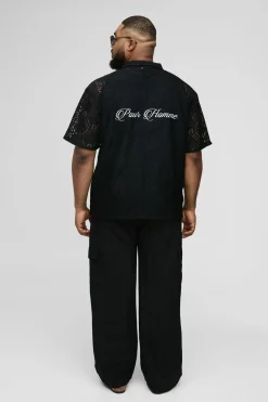Plus Oversized Official Homme Chemise en Crochet Brodée