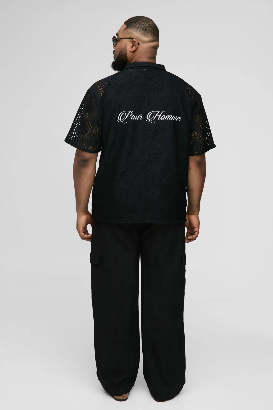 Plus Oversized Official Homme Chemise en Crochet Brodée