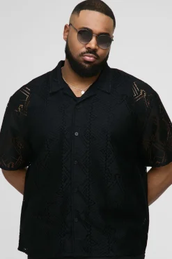 Plus Oversized Official Homme Chemise en Crochet Brodée
