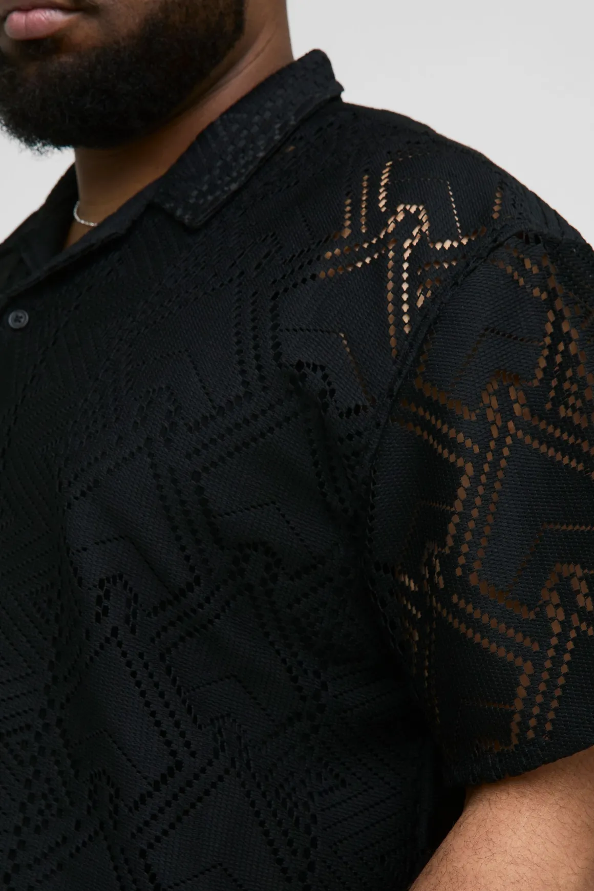 Plus Oversized Official Homme Chemise en Crochet Brodée