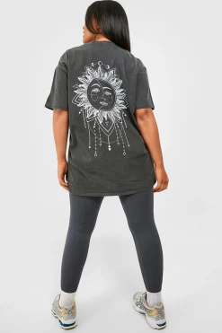 Plus Oversized Overdye Celestial Back Print T-shirt