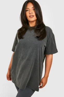 Plus Oversized Overdye Celestial Back Print T-shirt