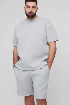 Plus Oversized Scuba Marl T-Shirt & Short Set