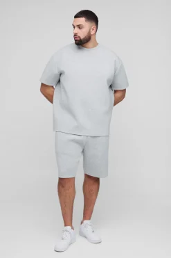 Plus Oversized Scuba Marl T-Shirt & Short Set