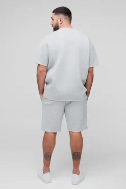 Plus Oversized Scuba Marl T-Shirt & Short Set