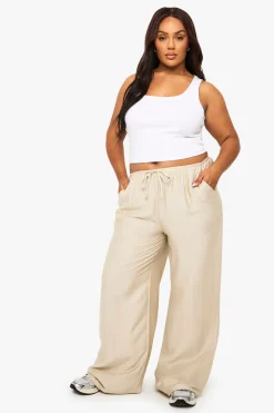 Plus Pantalon ample tissé à cordon de serrage à jambes larges