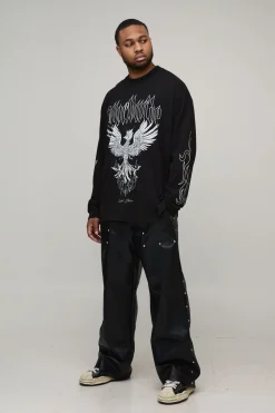 Plus Pantalon de charpentier décontracté à cordon, allure cuir cloutée