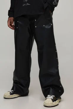 Plus Pantalon de charpentier décontracté à cordon, allure cuir cloutée