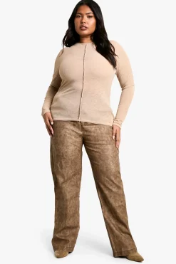 boohoo Plus Pantalon Droit en synthétique Lavé à Taille Haute (Grande Taille)<Femme Pantalons|Tailleurs