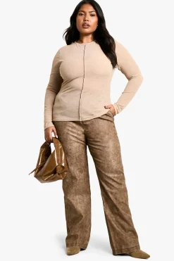 boohoo Plus Pantalon Droit en synthétique Lavé à Taille Haute (Grande Taille)<Femme Pantalons|Tailleurs