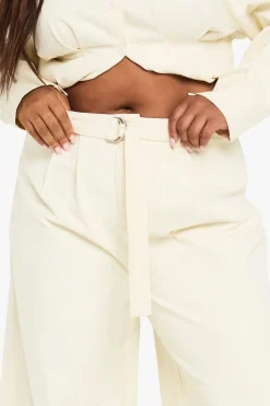 Plus Pantalon en sergé à jambes larges pour grandes tailles avec ceinture