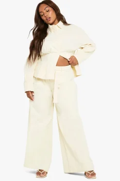 Plus Pantalon en sergé à jambes larges pour grandes tailles avec ceinture