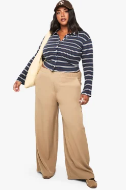 boohoo Plus Pantalon Grande Taille en Velours Côtelé à Dos Élastiqué et Jambes Larges<Femme Pantalons