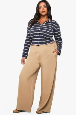 boohoo Plus Pantalon Grande Taille en Velours Côtelé à Dos Élastiqué et Jambes Larges<Femme Pantalons