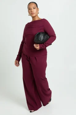 Plus Pantalon à jambes larges en tissu tissé avec cordon de serrage