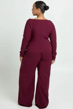 Plus Pantalon à jambes larges en tissu tissé avec cordon de serrage